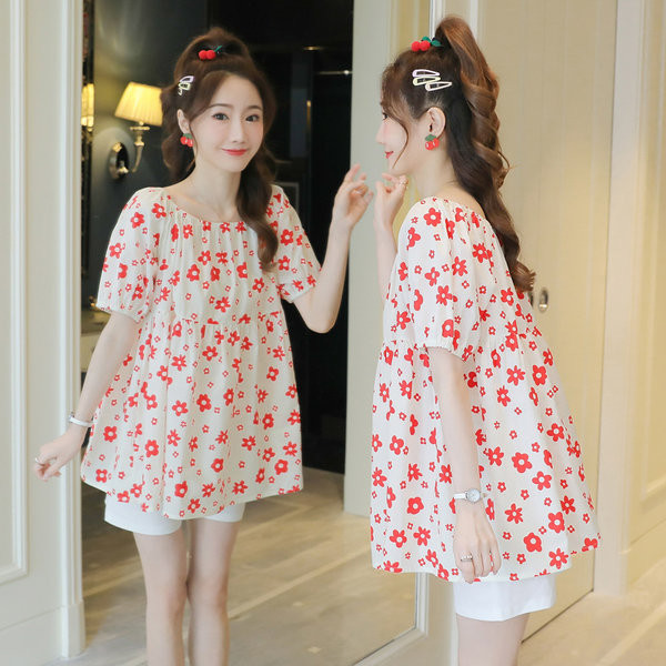 Дамска разкроена блуза с флорален десен за бременни