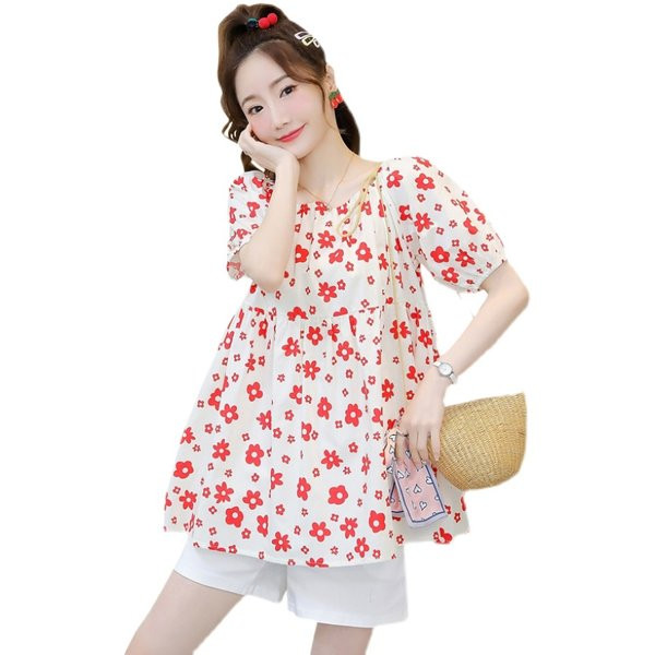 Дамска разкроена блуза с флорален десен за бременни