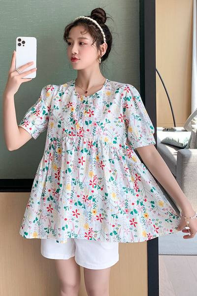 Разкроена туника с флорален десен за бременни