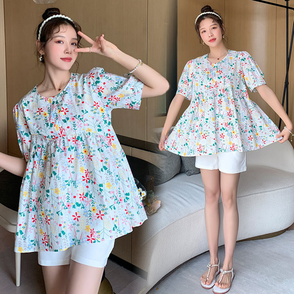 Разкроена туника с флорален десен за бременни