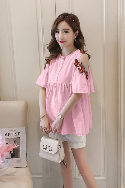 Дамска блуза с голи рамене и 3D елемент 