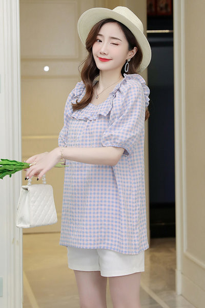 Карирана дамска блуза с 3/4 ръкав за бременни