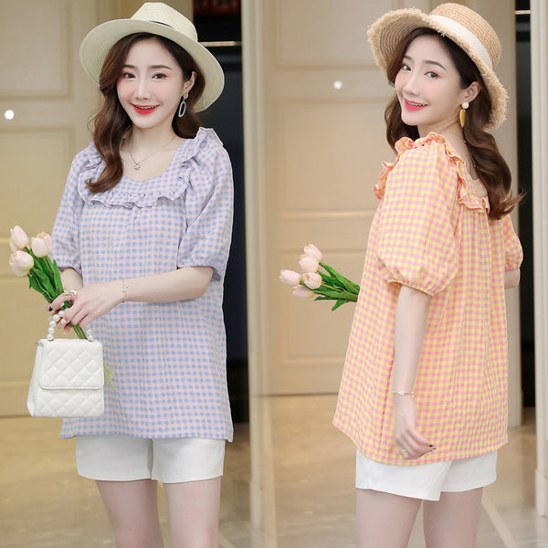 Карирана дамска блуза с 3/4 ръкав за бременни