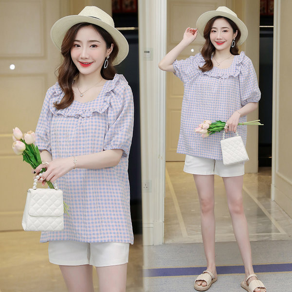 Карирана дамска блуза с 3/4 ръкав за бременни