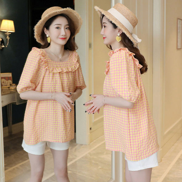 Карирана дамска блуза с 3/4 ръкав за бременни