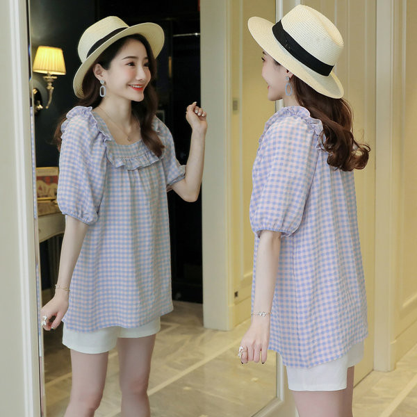 Карирана дамска блуза с 3/4 ръкав за бременни