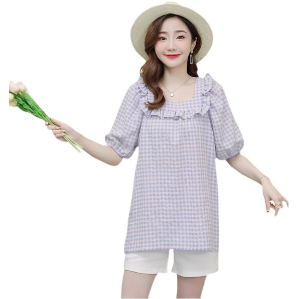 Карирана дамска блуза с 3/4 ръкав за бременни