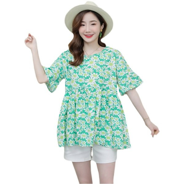 Свободна блуза с къс ръкав и флорални мотиви подходяща за бременни