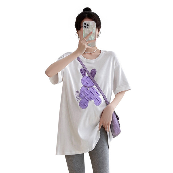 Дамска широка тениска с цветна щампа за бременни