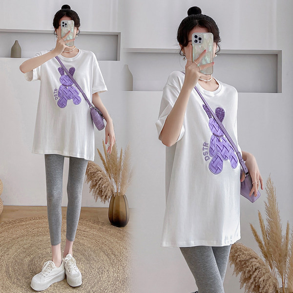 Дамска широка тениска с цветна щампа за бременни