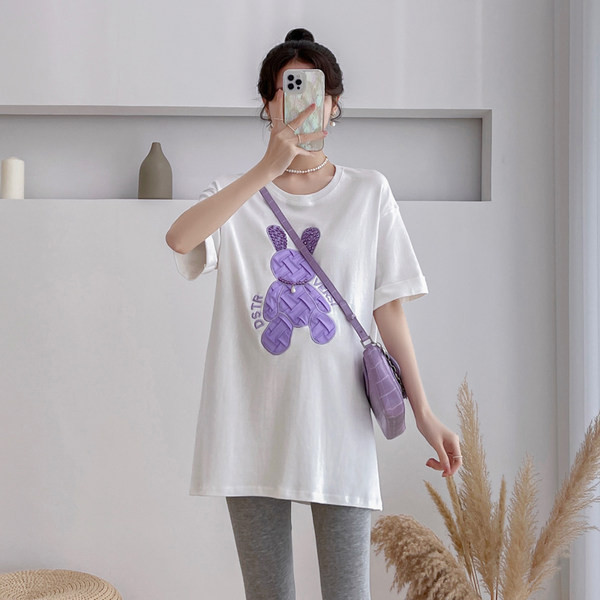 Дамска широка тениска с цветна щампа за бременни