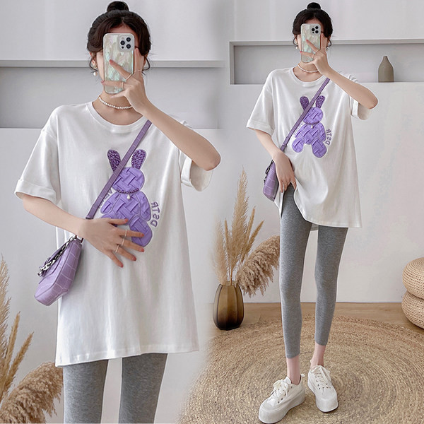 Дамска широка тениска с цветна щампа за бременни