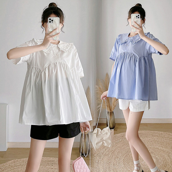 Свободна риза за бременни с къс ръкав и копчета 