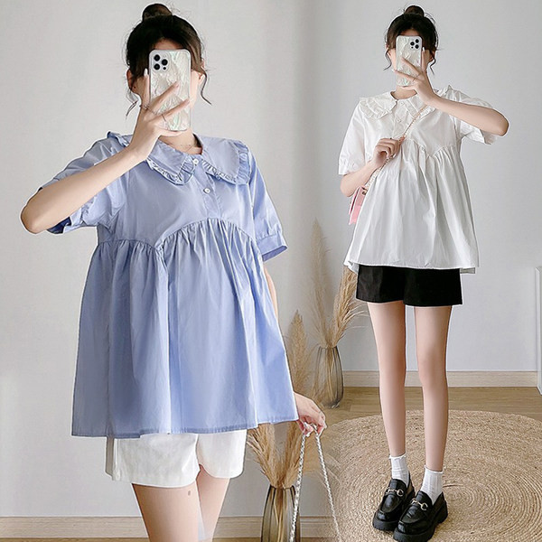 Свободна риза за бременни с къс ръкав и копчета 