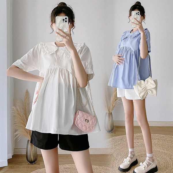 Свободна риза за бременни с къс ръкав и копчета 