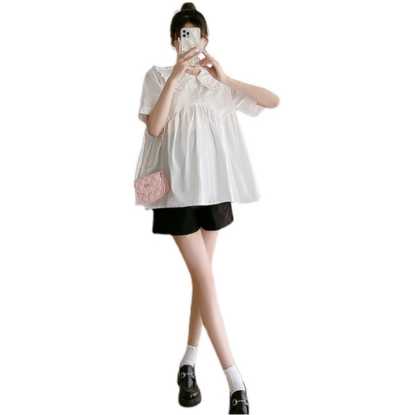 Свободна риза за бременни с къс ръкав и копчета 