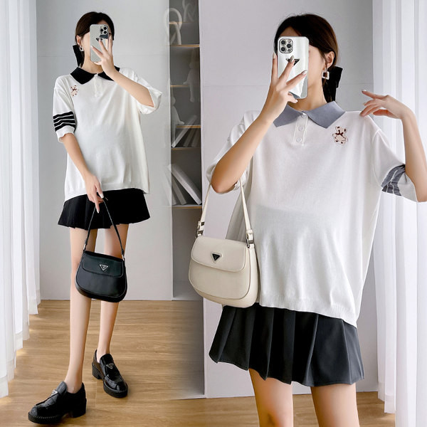 Дамска блуза за бременни с яка 