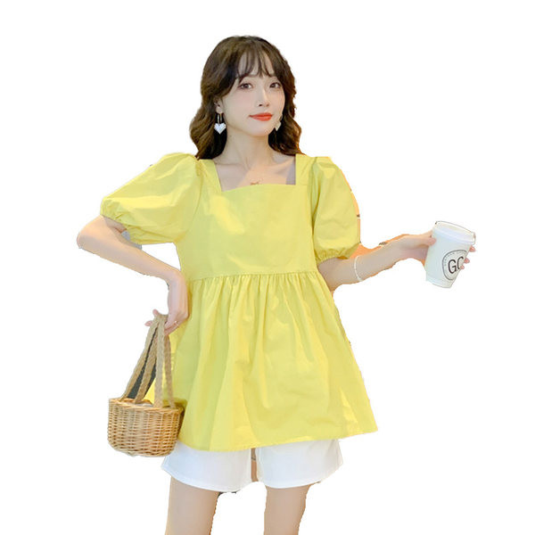 Дамска разкроена туника с къс ръкав за бременни