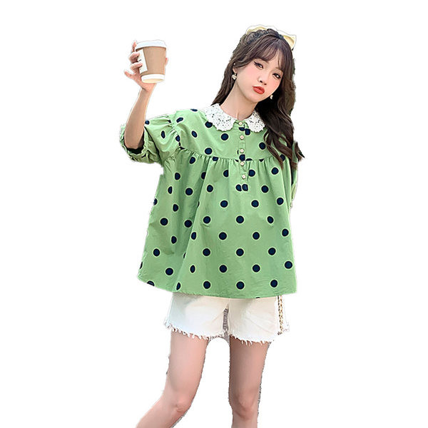 Широка блуза с къс ръкав бродерия и копчета за бременни