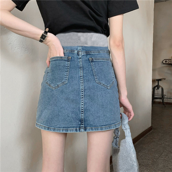 Дамска къса пола от деним с висока талия за бременни