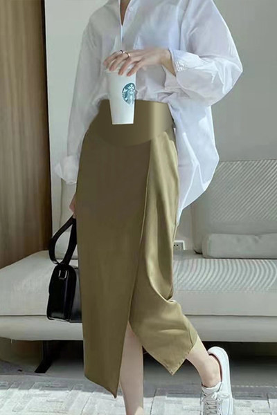 Дамска ежедневна шифонена пола с цепка подходяща за бременни