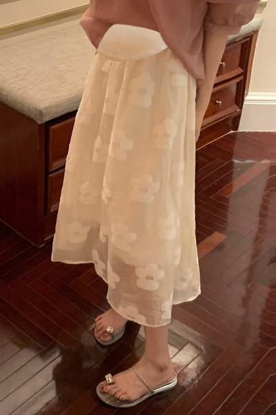 Дълга пола за бременни на цветя с висока талия 