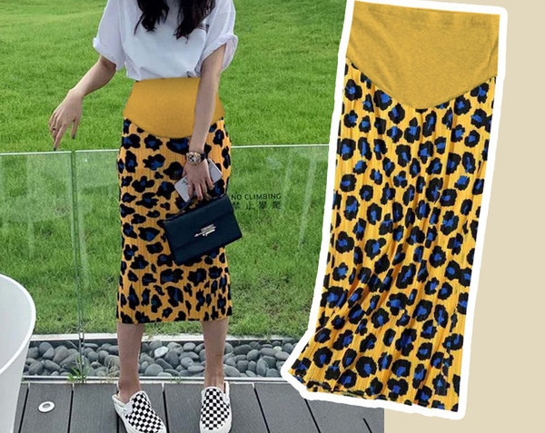 Лятна плисирана пола с леопардов десен за бременни
