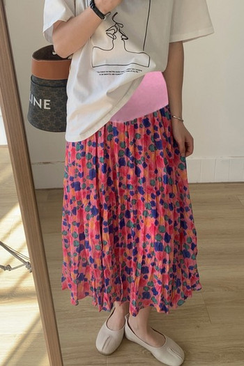Дълга плисирана пола за бременни с флорален десен