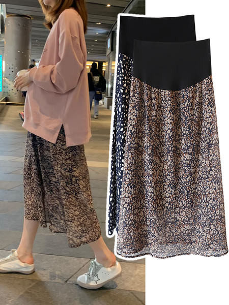 Пролетна дълга пола с флорални мотиви за бременни жени