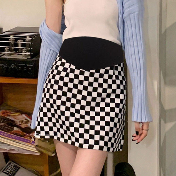 Къса карирана пола за бременни