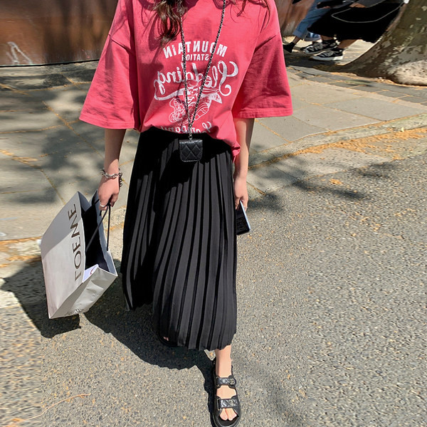 Лятна пола с висока талия за бременни жени-плисирана 