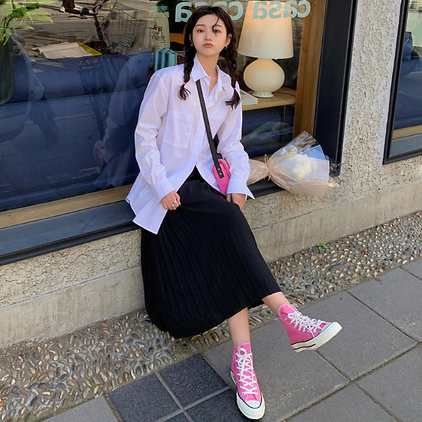 Лятна пола с висока талия за бременни жени-плисирана 