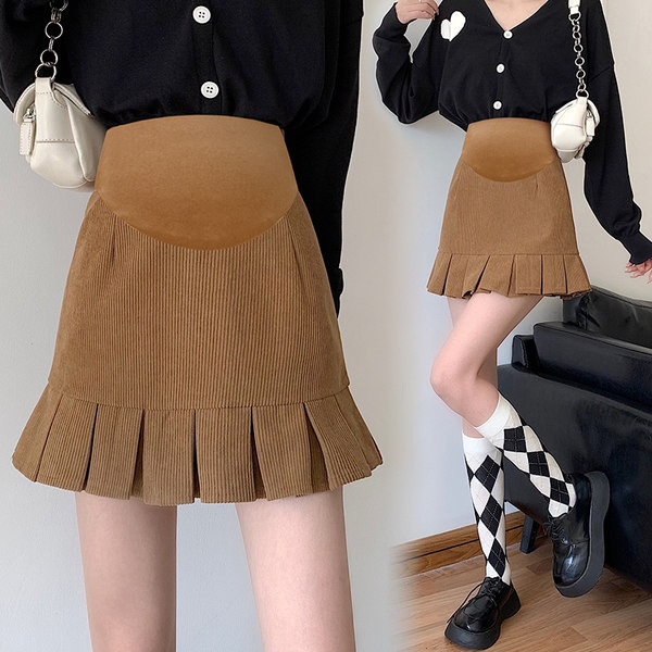 Плисирана кадифена пола с висока талия за бременни жени