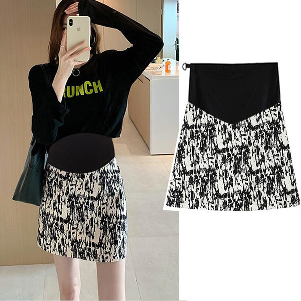 Къса права пола за бременна жени с висока талия 