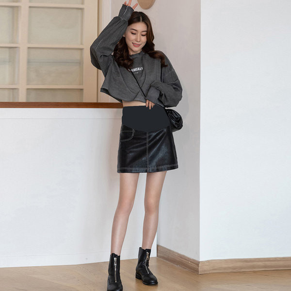 Къса пола от еко кожа за бременни