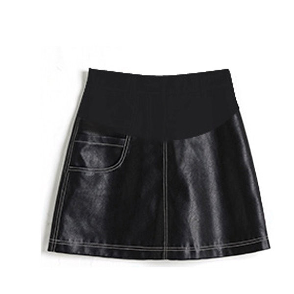 Къса пола от еко кожа за бременни