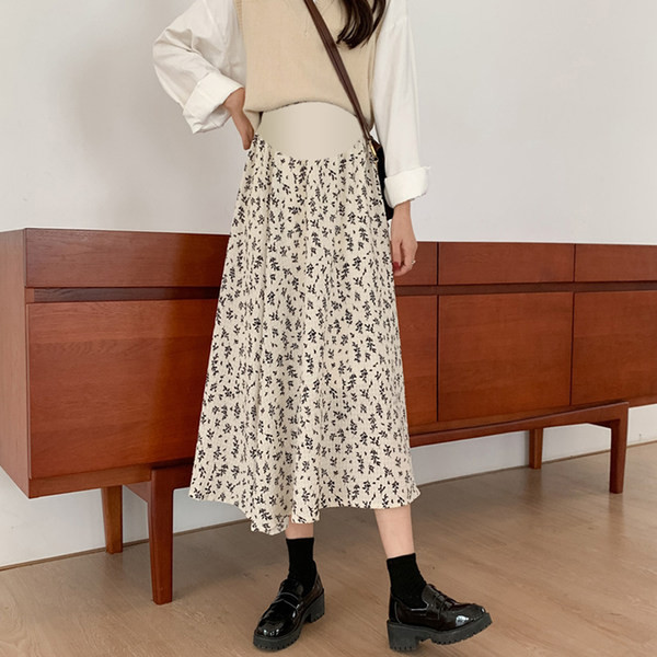 Модерна дамска разкроена пола за бременни с флорални мотиви