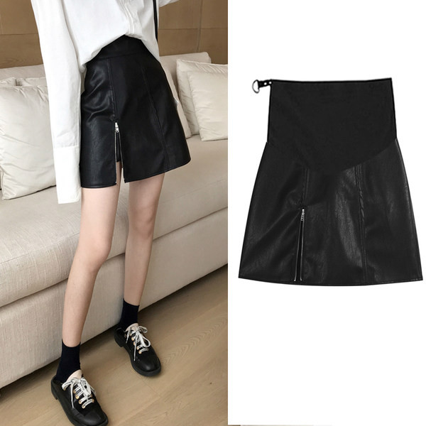 Кожена къса пола с цепка за бременни