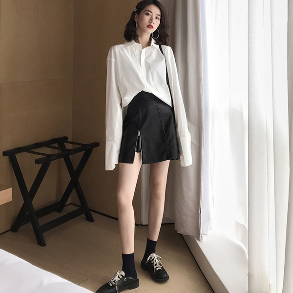 Кожена къса пола с цепка за бременни