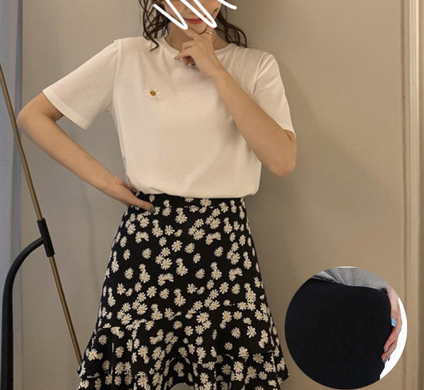 Къса разкроена пола с флорален десен за бременни 