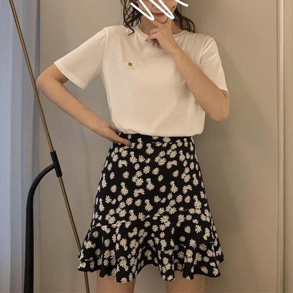 Къса разкроена пола с флорален десен за бременни 