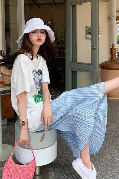 Ежедневна карирана пола с средна дължина за бременни