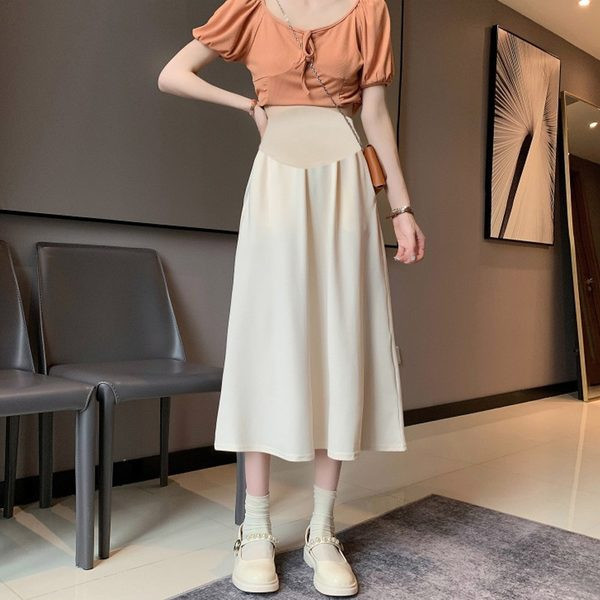 Ежедневна пола за бременни жени разкроен модел с средна дължина