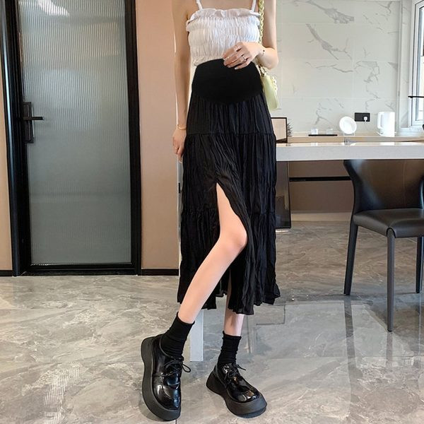 Plisirana midi suknja za trudnice s prorezom