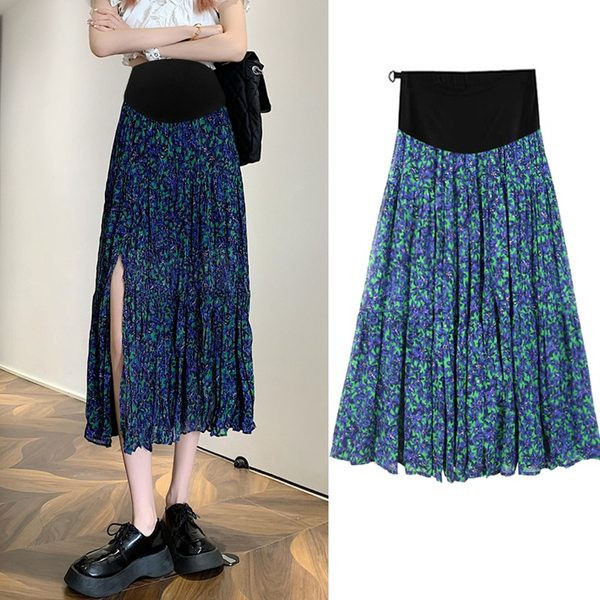 Plisirana midi suknja za trudnice s prorezom