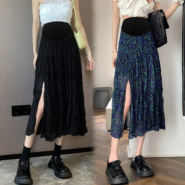 Plisirana midi suknja za trudnice s prorezom