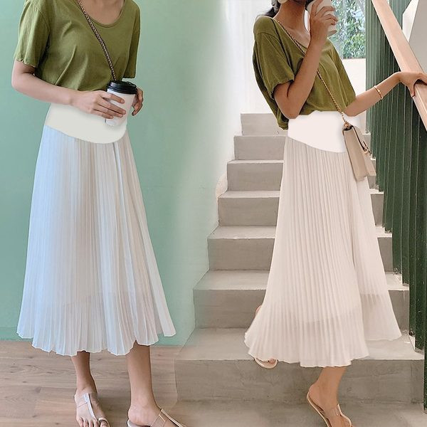 Ежедневна плисирана пола за бременни с висока талия