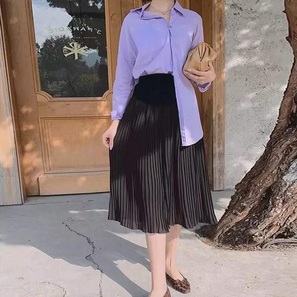 Ежедневна плисирана пола за бременни с висока талия