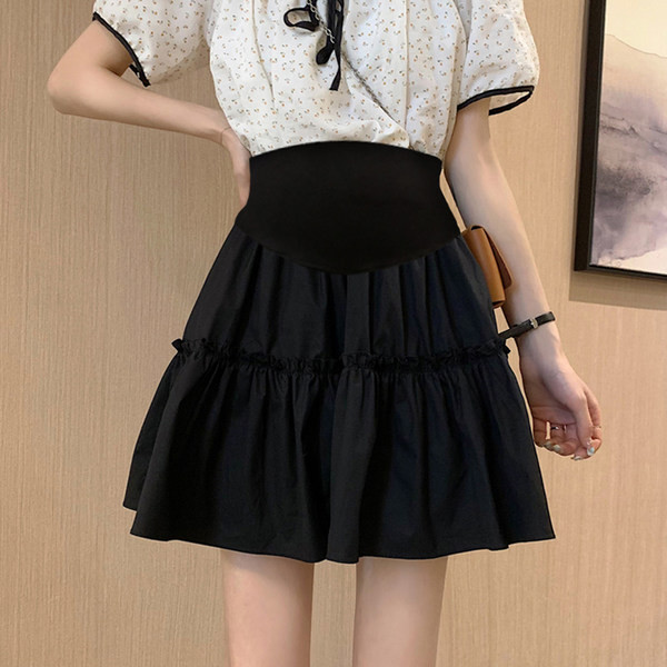 Къса разкроена пола за бременни в два цвята