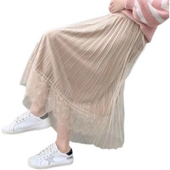 Плисирана дамска пола с дантела за бременни